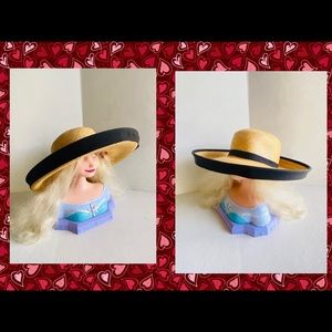 IMPORTINA Straw Hat Black Grosgrain Trim JUMBO HAT